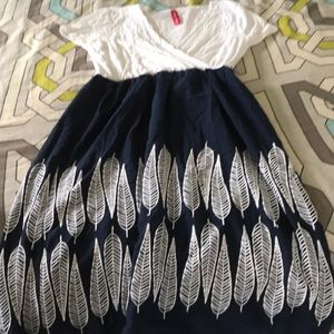 Navy and white maternity dress.